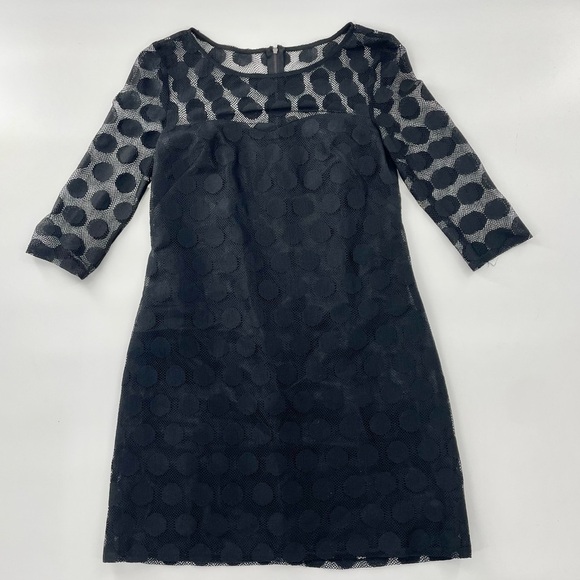Betsey Johnson Whimsigoth Sheer Neck 3/4 Sleeve Polka Dot Overlay Black Sheath 6 - Picture 1 of 12